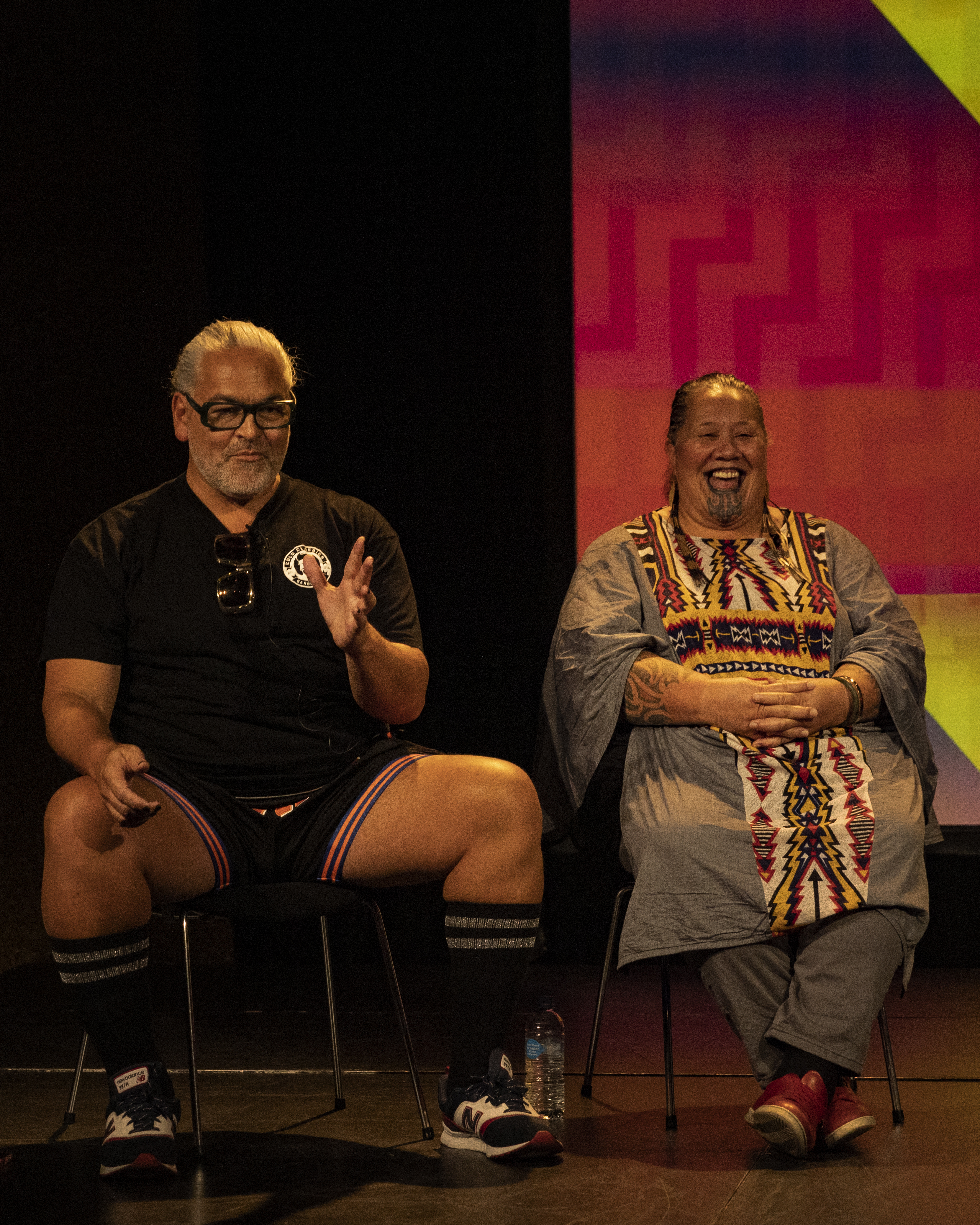 Victor Rodger and Tūī Matira Ranapiri-Ransfield spoke about their AAF shows at PANNZ Arts Market 2023 (Photo: Teddy Horton)